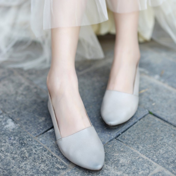 Designer Shoes Genuine Leather Slip-on For Women Handmade Pointed Toe Flats Green/Yellow/Red/Black/Grey