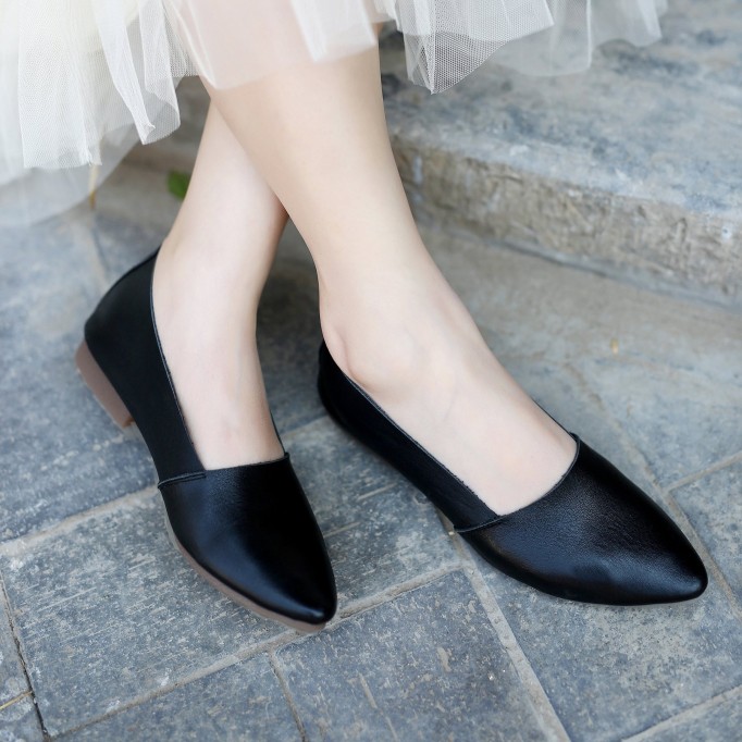 Designer Shoes Genuine Leather Slip-on For Women Handmade Pointed Toe Flats Green/Yellow/Red/Black/Grey