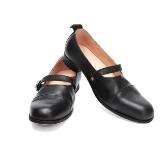Goodyear Horse Leather Shoes For Women Flat Mary Jane Leather Sole in Black