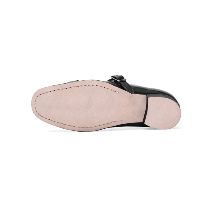 Goodyear Horse Leather Shoes For Women Flat Mary Jane Leather Sole in Black