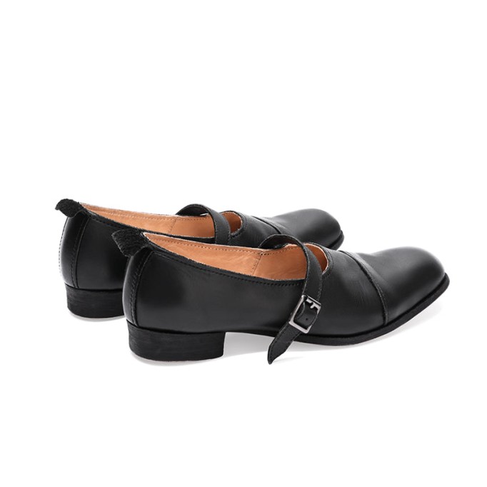 Goodyear Horse Leather Shoes For Women Flat Mary Jane Leather Sole in Black