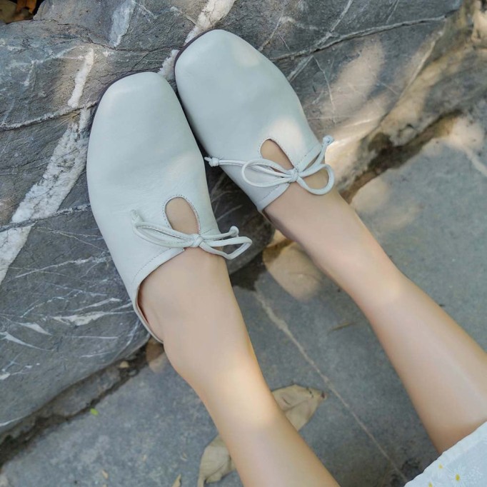 Sheepskin Mules Summer Slippers Handmade Yellow/Grey