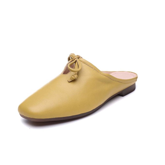 Sheepskin Mules Summer Slippers Handmade Yellow/Grey