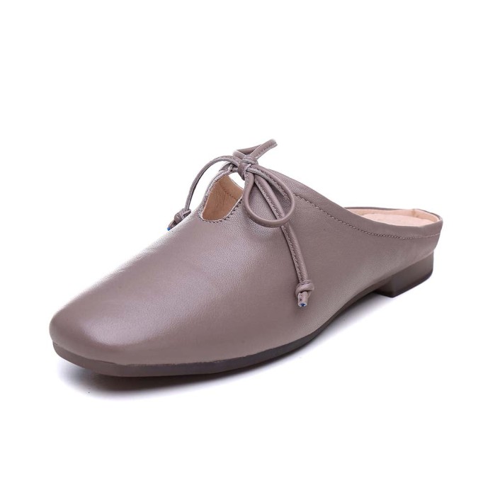 Sheepskin Mules Summer Slippers Handmade Yellow/Grey