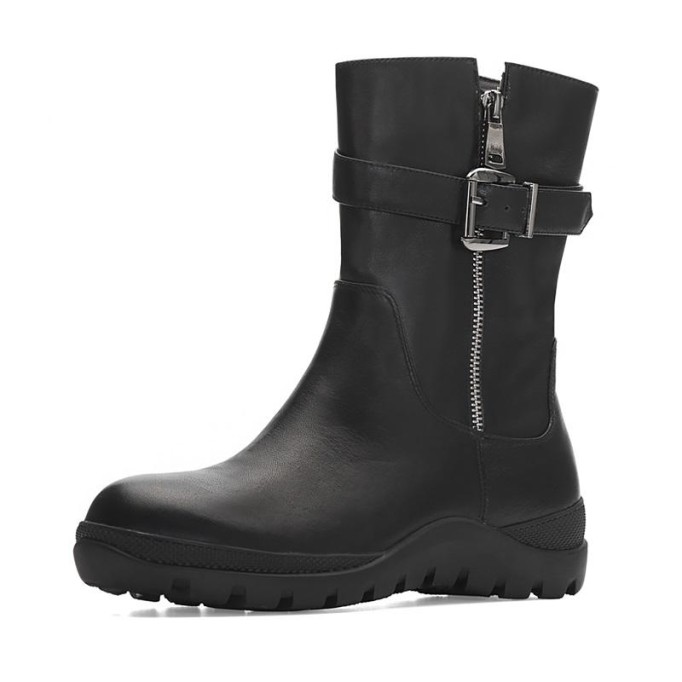 Womens Retro Leather Short Boots for Cold Winter Black Short plush