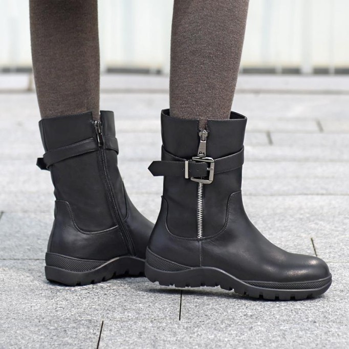 Womens Retro Leather Short Boots for Cold Winter Black Short plush