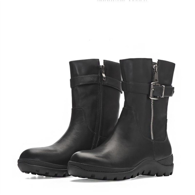 Womens Retro Leather Short Boots for Cold Winter Black Short plush