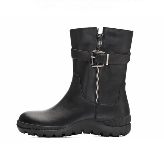 Womens Retro Leather Short Boots for Cold Winter Black Short plush