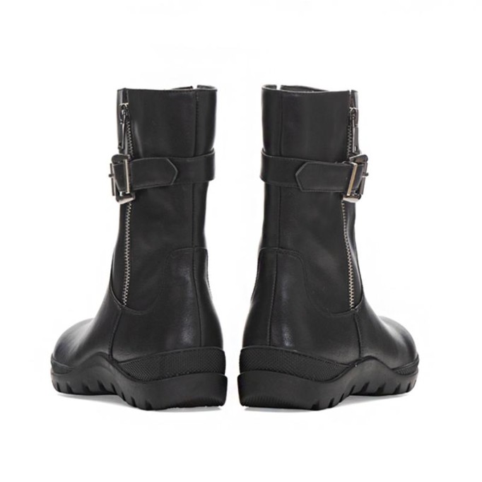 Womens Retro Leather Short Boots for Cold Winter Black Short plush