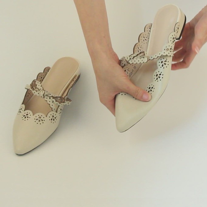 Handmade Mules Women Cow Leather Bow-Knot Low Heel Pointed Toe Slip On Lady Flat Shoes Outside Slippers