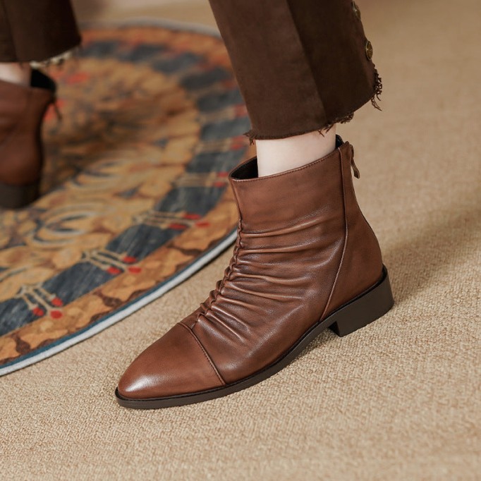 Classic Women's Leather Chelsea Boots Soft Fold Decorate and Back Zip in Black/Brown