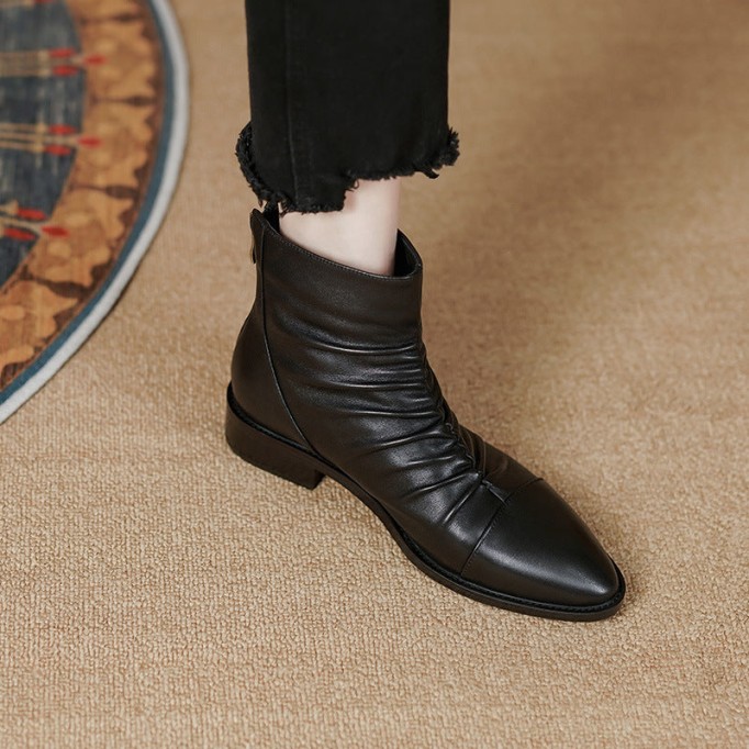 Classic Women's Leather Chelsea Boots Soft Fold Decorate and Back Zip in Black/Brown