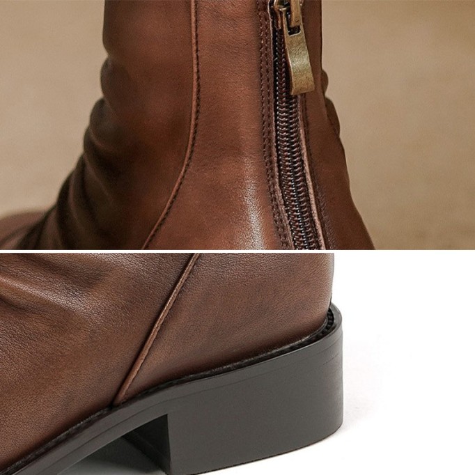 Classic Women's Leather Chelsea Boots Soft Fold Decorate and Back Zip in Black/Brown