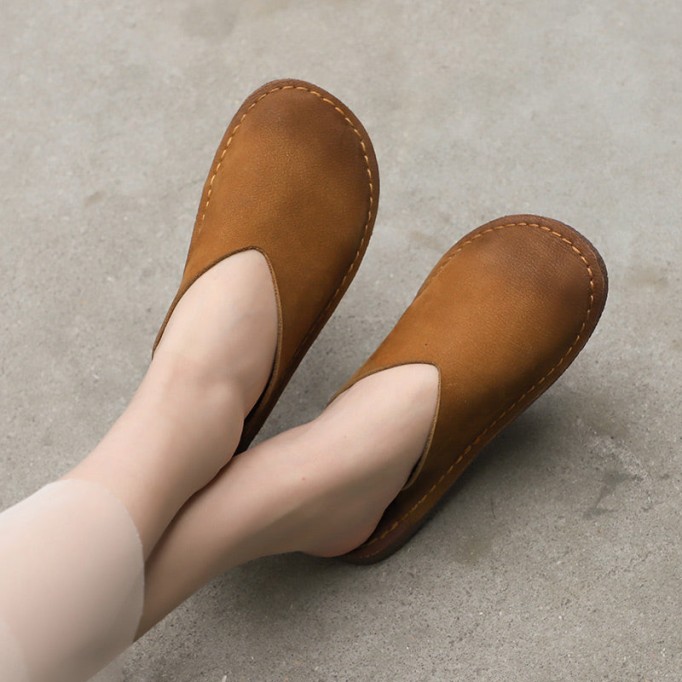 Women'S Slippers Leather Sandals Flats Casual Slip On Shoes Brown/Coffee