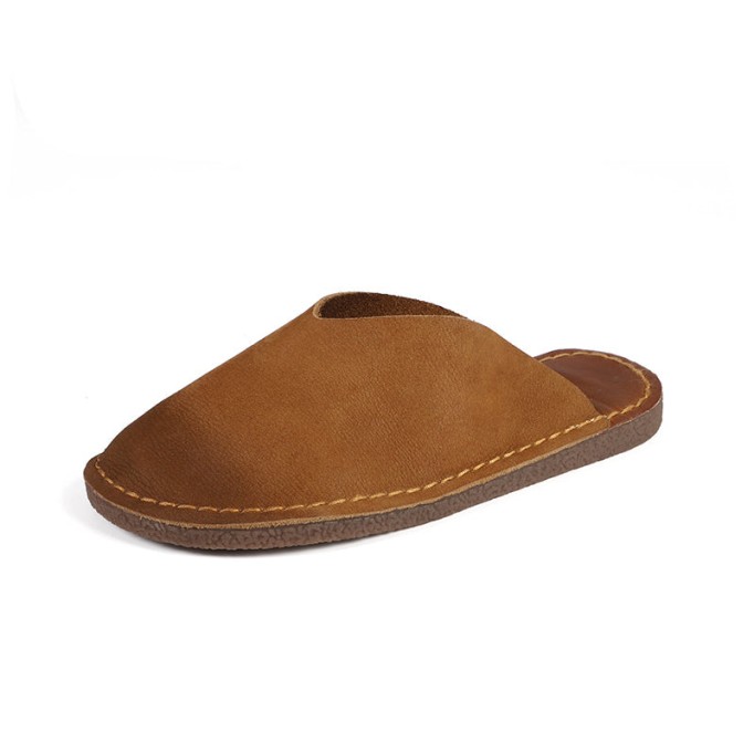 Women'S Slippers Leather Sandals Flats Casual Slip On Shoes Brown/Coffee