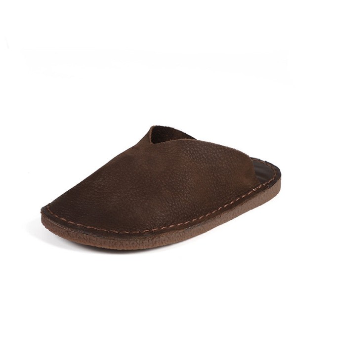 Women'S Slippers Leather Sandals Flats Casual Slip On Shoes Brown/Coffee