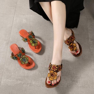 Comfy Leather Thong Sandals Soft Casual Flip Flops Slippers