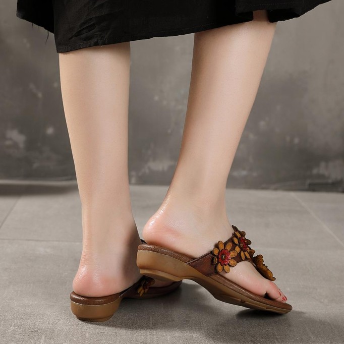 Comfy Leather Thong Sandals Soft Casual Flip Flops Slippers