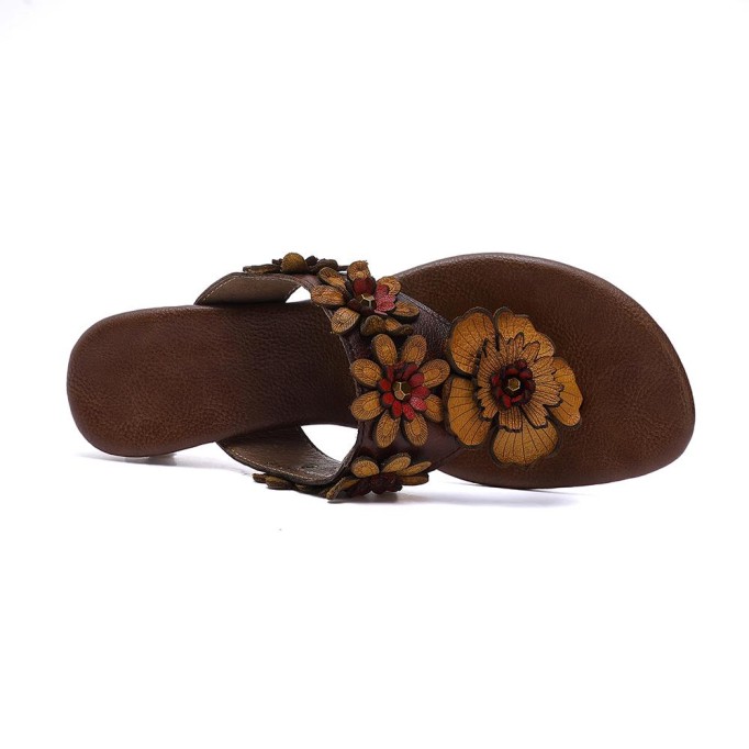 Comfy Leather Thong Sandals Soft Casual Flip Flops Slippers