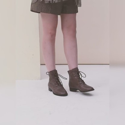 Women Martin Boots Lace Up Short Boots Handmade Leather Full Grain Leather Black/Brown