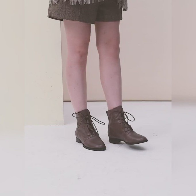 Women Martin Boots Lace Up Short Boots Handmade Leather Full Grain Leather Black/Brown