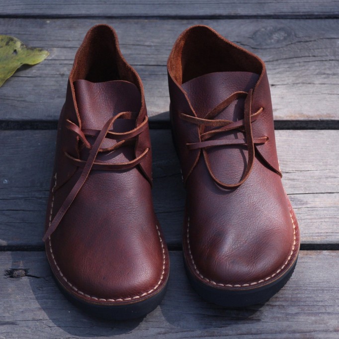 Middle English-Womens Handmade Full Grain Leather Flats Ankle Boots- Black/Brown