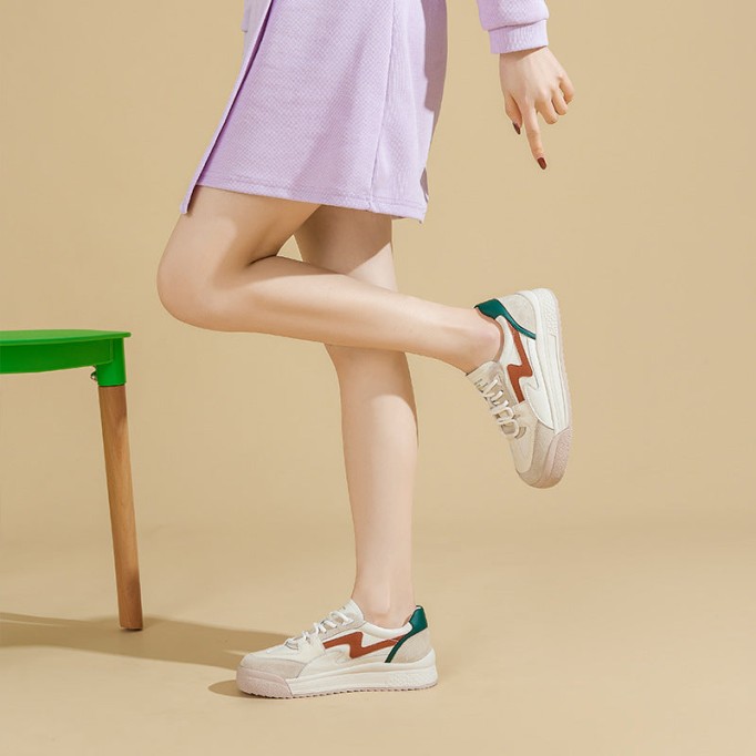 Women's Causal Genuine leather Sneakers - Apricot