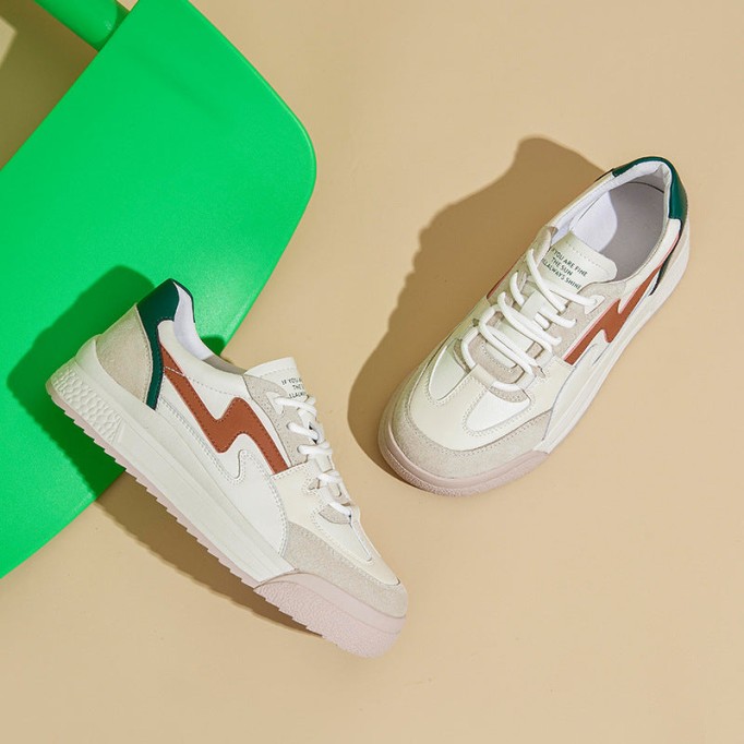 Women's Causal Genuine leather Sneakers - Apricot