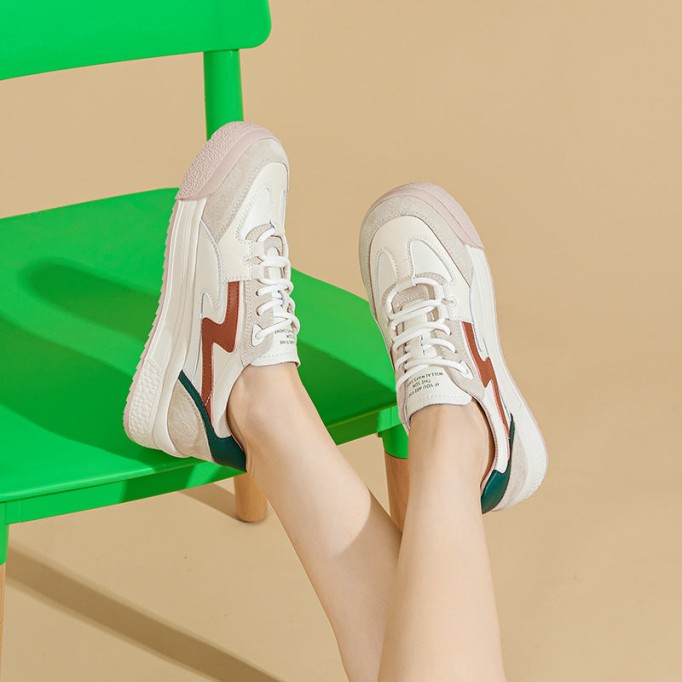 Women's Causal Genuine leather Sneakers - Apricot