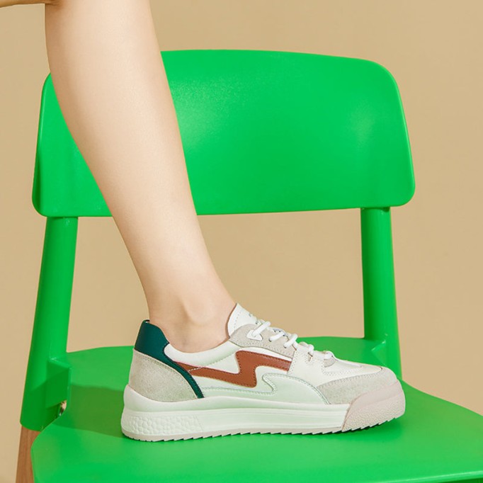 Women's Causal Genuine leather Sneakers - Apricot