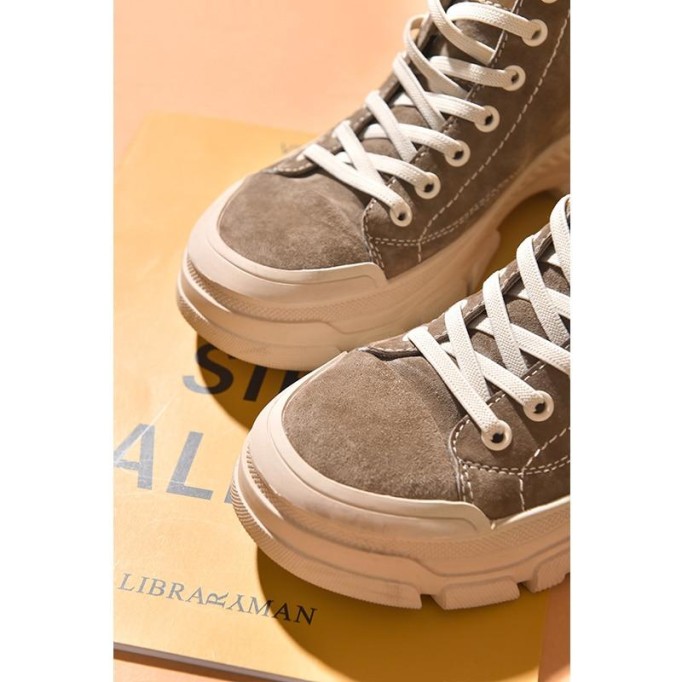 Casual Sneakers Women Suede Leather Round Toe Lace-Free High Top Ladies Retro fashion Flat Shoes Handmade