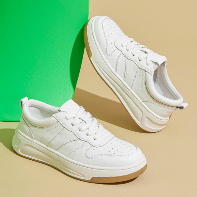 Women's Causal Genuine leather Chunky Sneakers - Beige