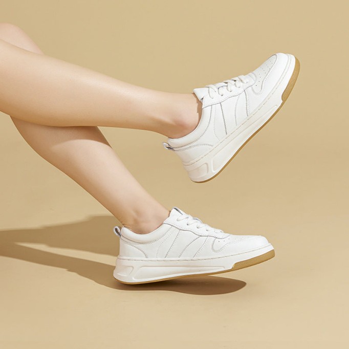 Women's Causal Genuine leather Chunky Sneakers - Beige