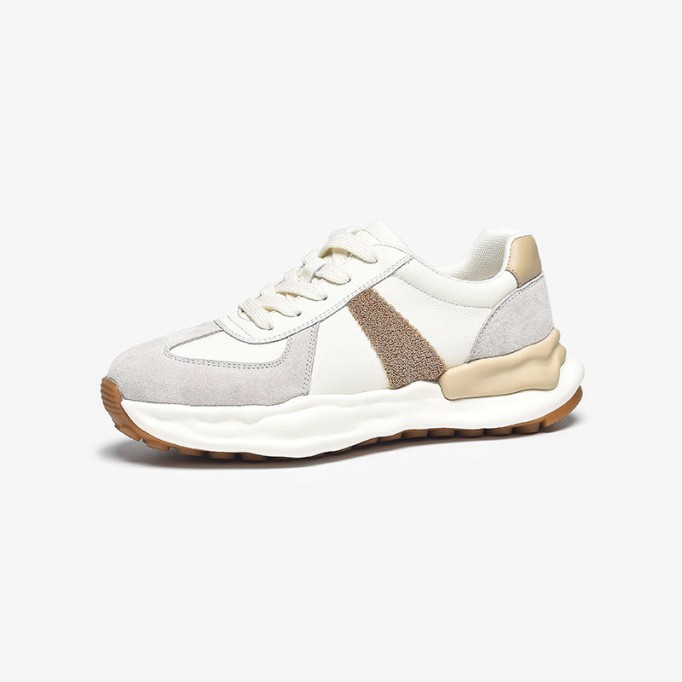 Women's German Army Trainer Leather Sneakers Colour Block With Original Sole in Grey/Coffee/Purple