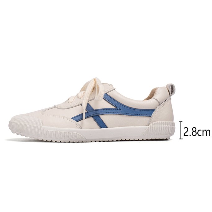 Handmade Soft Leather white shoes for women Lace up Sneakers Designer Shoes Blue Strips /Red Strips