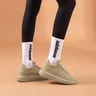 Women Platform Sneakers Cow Suede Leather Lace-Up Casual Round Toe Lady Flats Shoes with Thick Sole Handmade