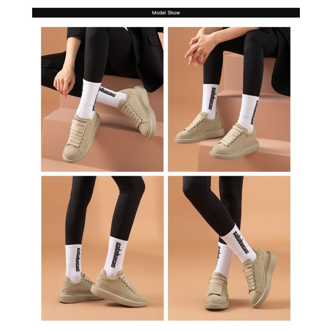 Women Platform Sneakers Cow Suede Leather Lace-Up Casual Round Toe Lady Flats Shoes with Thick Sole Handmade