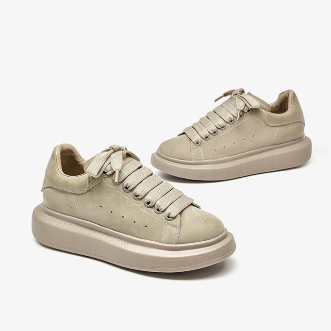 Women Platform Sneakers Cow Suede Leather Lace-Up Casual Round Toe Lady Flats Shoes with Thick Sole Handmade