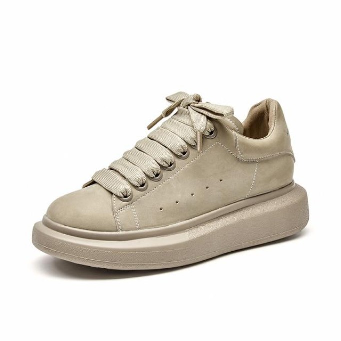 Women Platform Sneakers Cow Suede Leather Lace-Up Casual Round Toe Lady Flats Shoes with Thick Sole Handmade