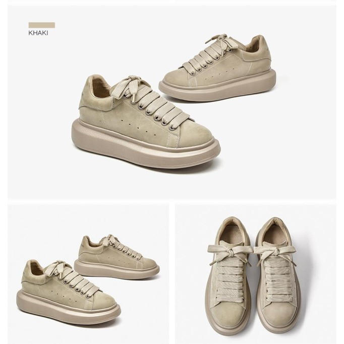 Women Platform Sneakers Cow Suede Leather Lace-Up Casual Round Toe Lady Flats Shoes with Thick Sole Handmade