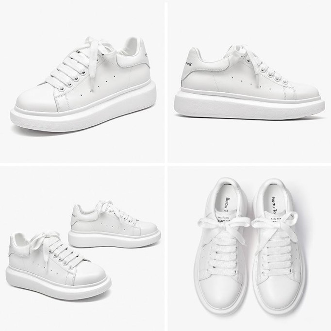 Women Platform Sneakers Cow Suede Leather Lace-Up Casual Round Toe Lady Flats Shoes with Thick Sole Handmade