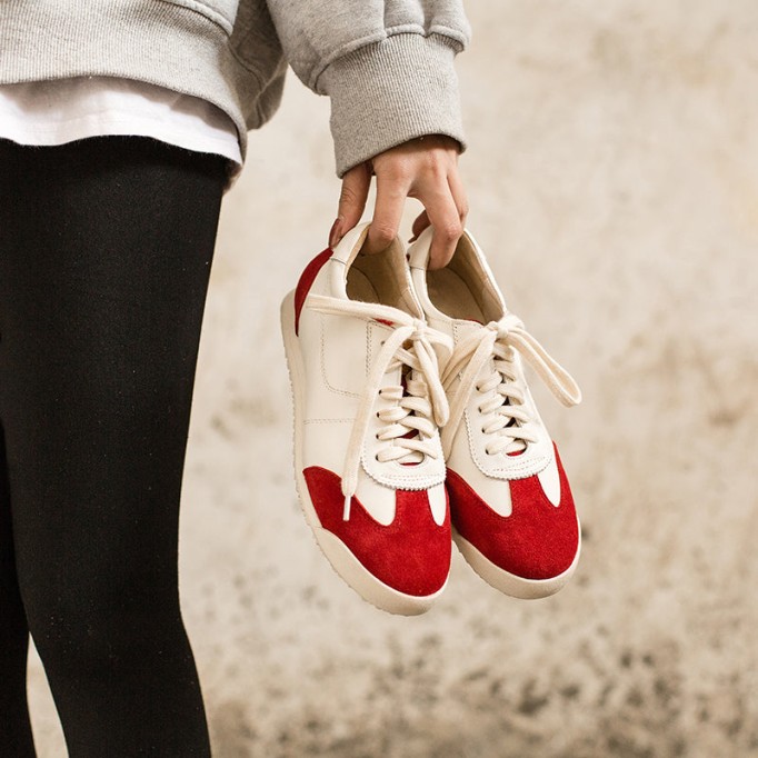 Handmade Soft Leather Colorful shoes for women Lace up Sneakers Designer Shoes Red/Khaki/Green/Blue