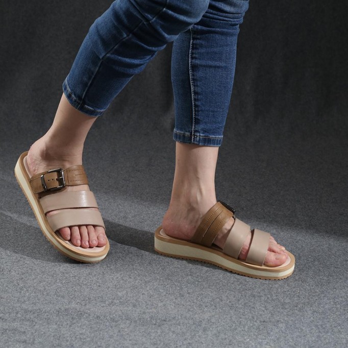 Leather Buckle Sandals Open Toe Retro Handmade Gladiator Sandals Khaki/Beige