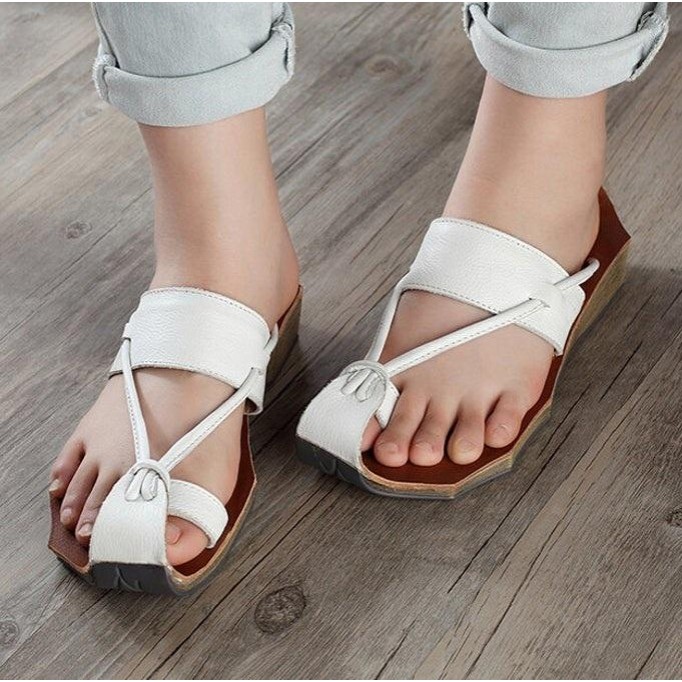 Cowhide Leather Sandals Wave Edge Sole Split Toe Slippers