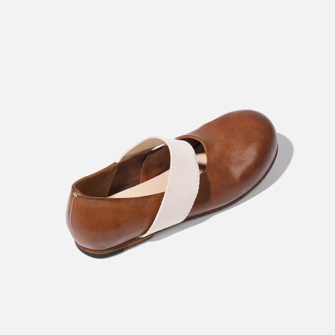 Goodyear Horse Leather Shoes For Women Flat Round Toe Mary Jane Leather Sole in Black/Coffee