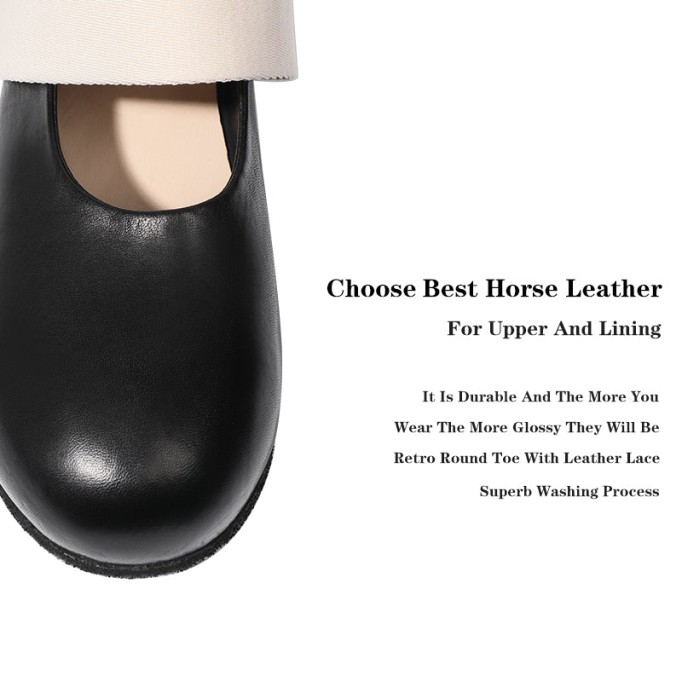 Goodyear Horse Leather Shoes For Women Flat Round Toe Mary Jane Leather Sole in Black/Coffee