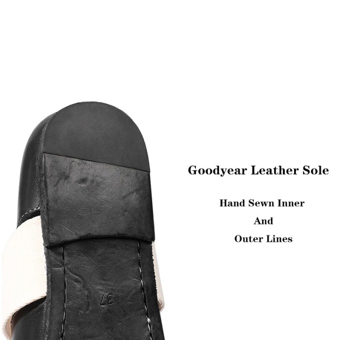 Goodyear Horse Leather Shoes For Women Flat Round Toe Mary Jane Leather Sole in Black/Coffee