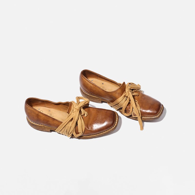 Goodyear Horse Leather Shoes For Women Retro Ribbon Oxfords Leather Sole in Black/Brown