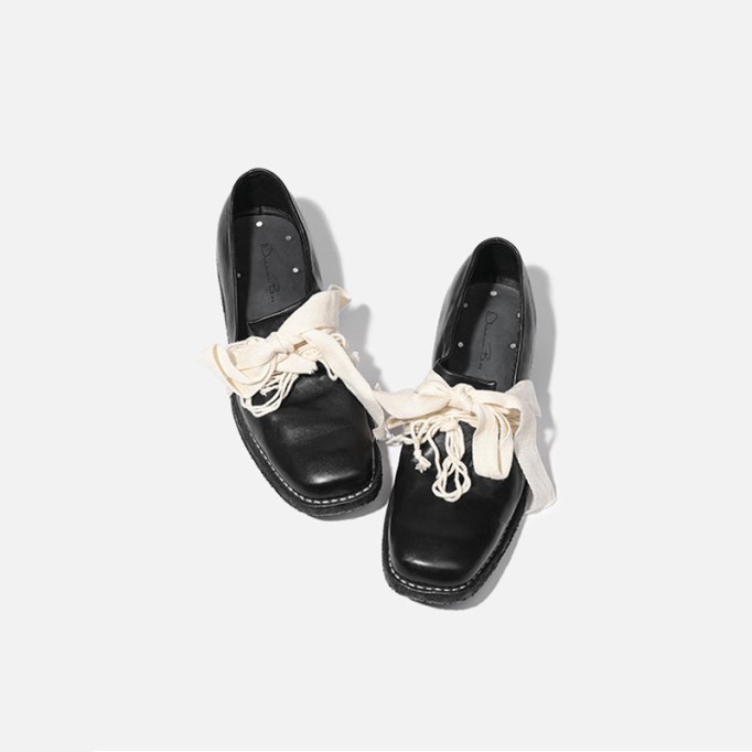 Goodyear Horse Leather Shoes For Women Retro Ribbon Oxfords Leather Sole in Black/Brown