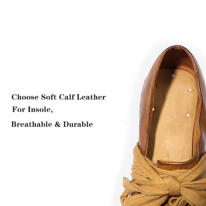 Goodyear Horse Leather Shoes For Women Retro Ribbon Oxfords Leather Sole in Black/Brown